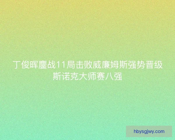 丁俊晖鏖战11局击败威廉姆斯强势晋级斯诺克大师赛八强